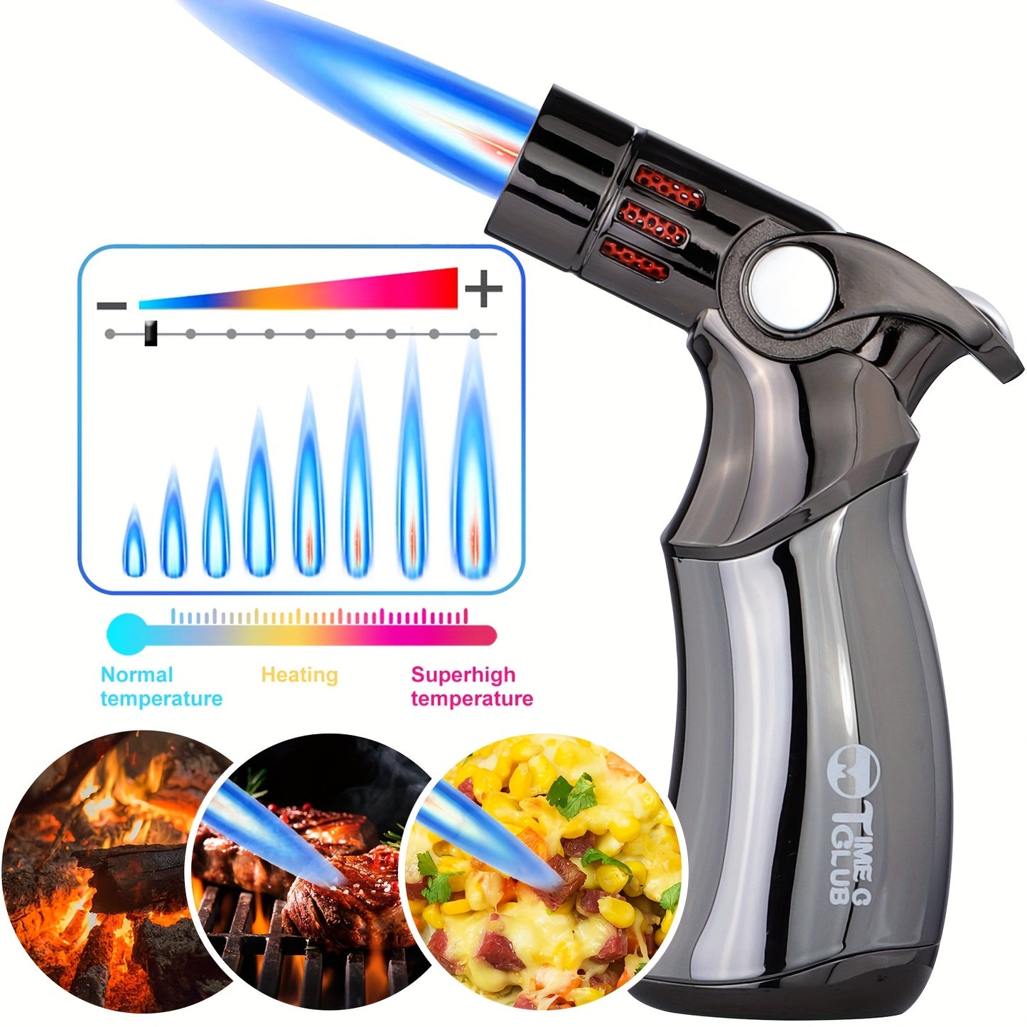 Cooking Torch with High Temperature Flame, 4-Jet Flame Refillable Butane Fuel Lighter (Temperature Up to 2500°F), Windproof Cooking Torch for Grill BBQ, Gas Fireplace, Fire Camping, Kitchen Lighter Torch Flame (Butane Gas Not Included)