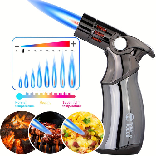 Cooking Torch with High Temperature Flame, 4-Jet Flame Refillable Butane Fuel Lighter (Temperature Up to 2500°F), Windproof Cooking Torch for Grill BBQ, Gas Fireplace, Fire Camping, Kitchen Lighter Torch Flame (Butane Gas Not Included)