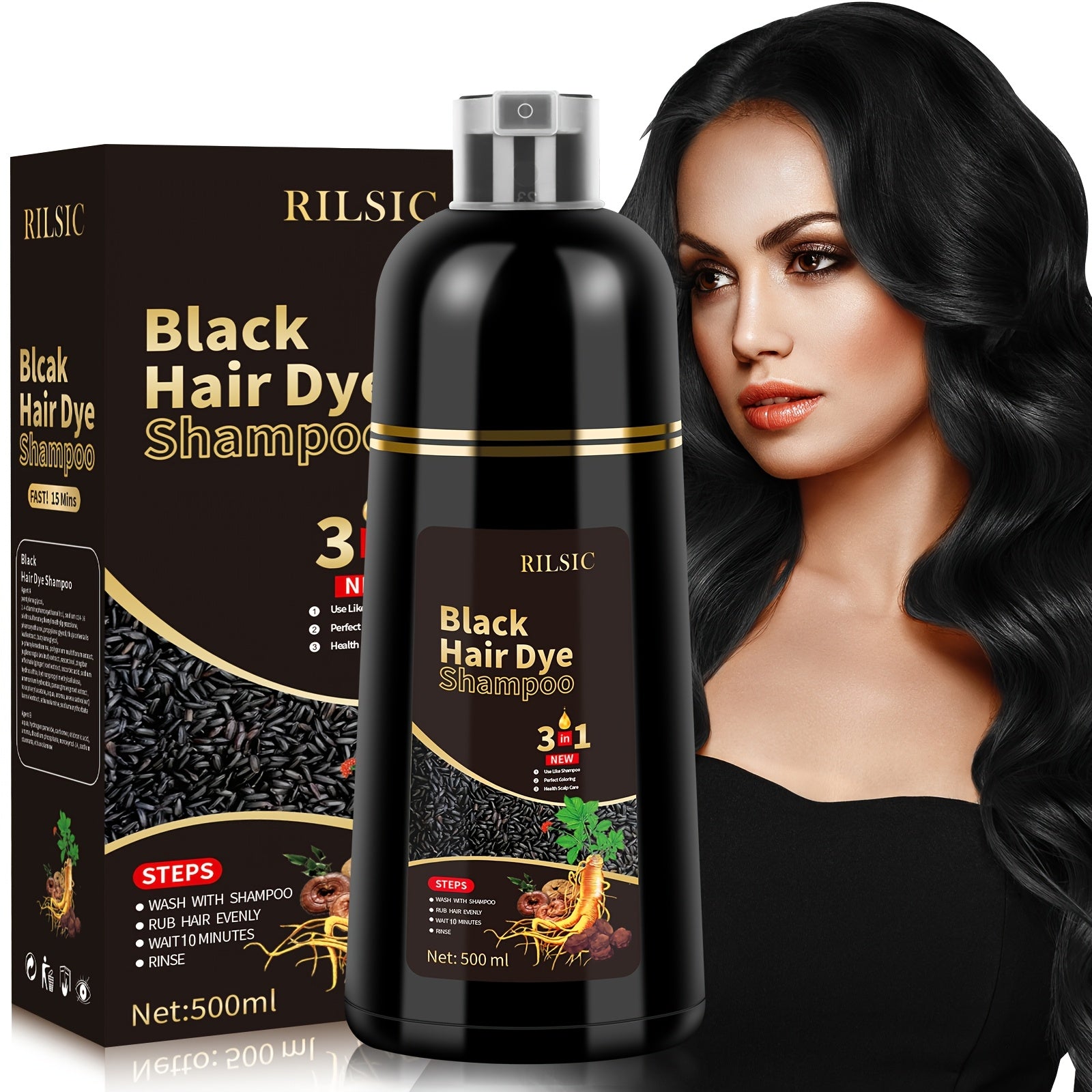 Hair Dye Shampoo 3in 1 for Women & Men, Instant Hair Color, 100% Grey Hair Coverage, Natural Hair Dye Coloring In Minutes, Hair Color Shampoo for Men And Women Instant Easy 3in 1 Herbal Hair Color Shampoo Ammonia Free Lasts 30 Days - 16.91oz