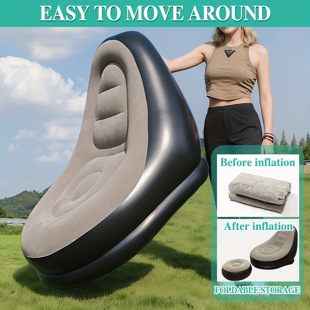 Portable Inflatable Sofa Bed with Footrest - Waterproof Outdoor/RV Furniture, Grey Modern Design, Comfortable Cushioned Seating for Camping, Balcony, Beach, Home - Ideal for Indoor/Outdoor Use, Perfect for In Any Setting