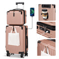 Advwin 2pcs Luggage Set (20+14 Inch), Carry On Hardshell Luggage with Power Bank Pocket, Cup Holder, 360° Wheels for Travel