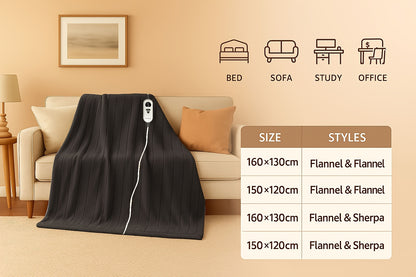 Electric Blanket 130 X 160 Cm - Heated Blanket & Heating Blanket, 5 Temperature Settings & Automatic Shutoff, Overheat Safety Feature, Washable in Machine, Cozy Warm Blanket for Bed & Couch, Flannel Electric Throw Blanket