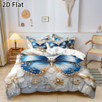 2D Flat White Flower Butterfly Duvet Cover Set – Soft Bedroom Bedding – alternate design view