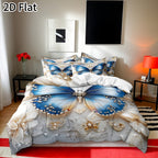 2D Flat White Flower Butterfly Duvet Cover Set – Soft Bedroom Bedding – product detail angle