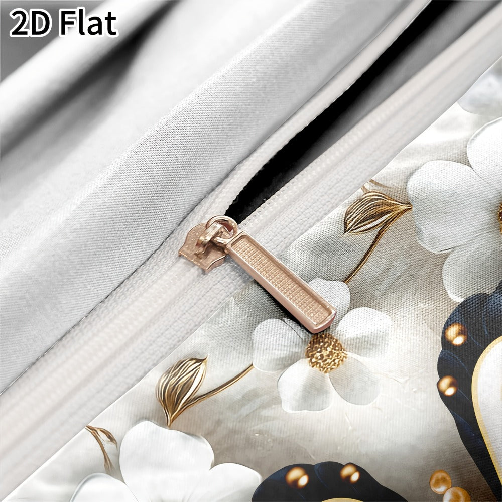 2D Flat White Flower Butterfly Duvet Cover Set – Soft Bedroom Bedding – additional product view 12