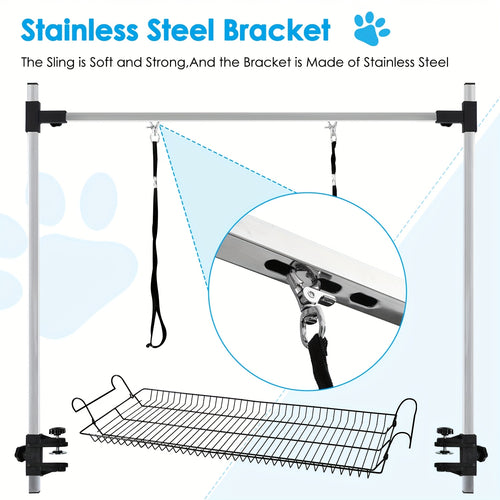 [Dog Cat Grooming Table] Adjustable Dog Cat Grooming Table Foldable Mobile Anti-Slip Salon Station With Wheels Safety Strap For Home/Shop Use
