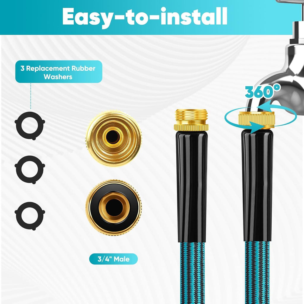 100Ft Heavy-Duty Garden Hose, Non-Expandable, with 3/4" Solid Brass Fittings, Leakproof Design, Material, US Standard Threads - Perfect for Gardening, Cleaning, Forestry 25FT/50FT/75FT/100FT/150FT KIT