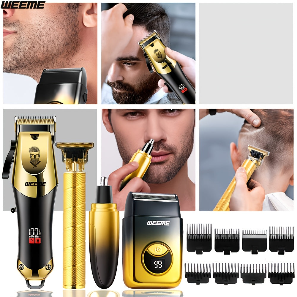 WEEME 4pcs/2pcs/1pc Men's Electric Hair Clipper, Ideal for Beard Trimming And Facial Cleaning, Electric Hair Clipper+T-shaped Trimmer+electric Shaver+electric Nose Hair Trimmer. Gifts for Fathers, Husbands And Brothers.