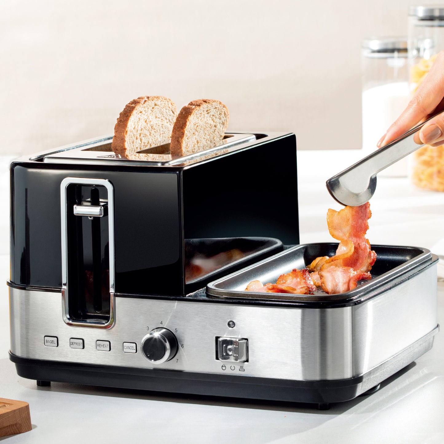 1400W Breakfast Master Toaster Egg Cooker Poacher Bacon Fryer Grill All In One