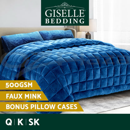 Giselle Faux Mink Quilt Fur Plush Throw Comforter Winter Queen King Super King Quilts