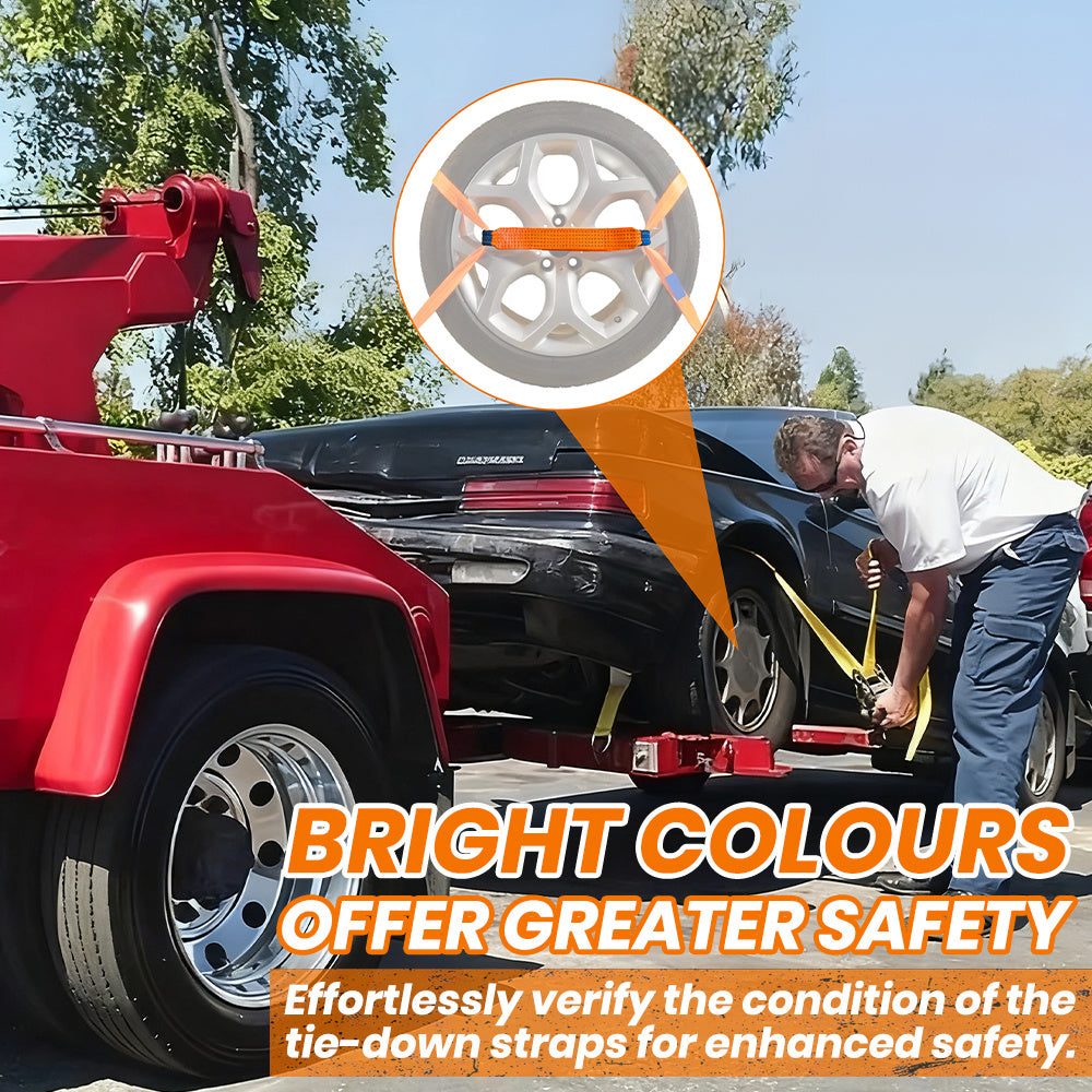 4pcs Heavy-Duty Vehicle Tie Down Straps, Vehicle Transport Tie-Down Straps - Universal - 4pcs - 50mm Width - Abrasion-Resistant - Non-Slip - Reusable Linen Ratchet Straps with Secure Tie-Off Hooks - Reusable Load Suitable for Cars, Trailer, and Roof Rack,