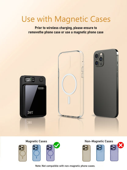 Magnetic Wireless Charging Power Bank, 10000mAh Battery 30W PD Fast Charging Power Bank, 15W Fast Wireless Charging, 2 Outputs And Dual Input External Battery Pack Compatible With Apple 17/16/15/14/13/12/11Pro Max Air And Other Android
