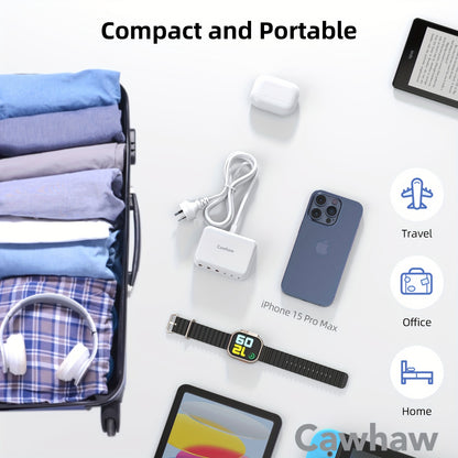 Cawhaw USB C Fast Charger 100W 6 Ports Multiple Charger With USB C And USB A Power Supply Charge Station For IPhone 17 16 15 14 13 12 11 Pro Max XS XR Samsung Cell Phones For IPad Halloween, Christmas Gifts - White/Red/Black