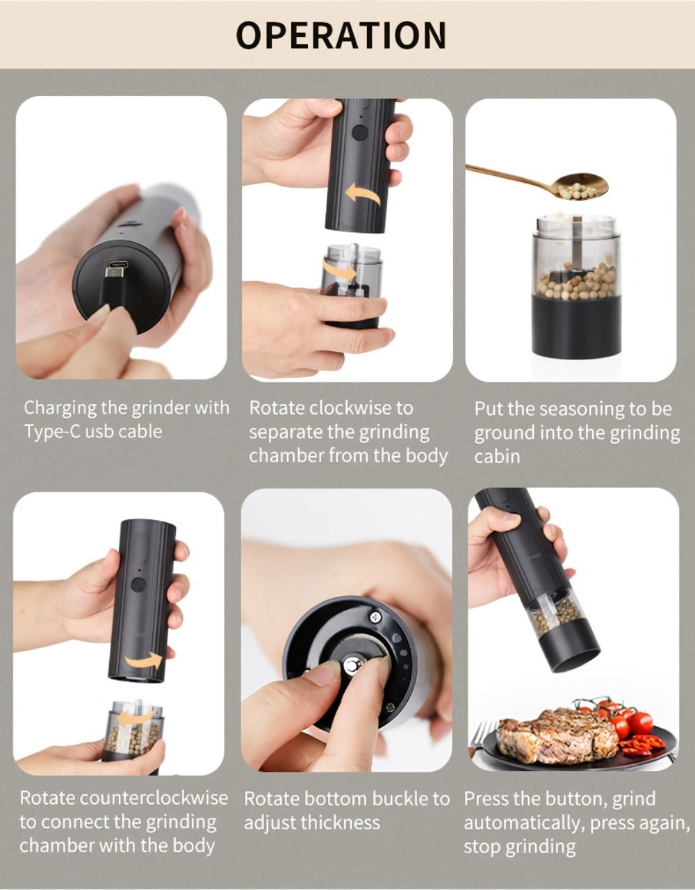 2pcs Rechargeable Salt and Pepper Grinder Set - kitchen and – additional product view 10