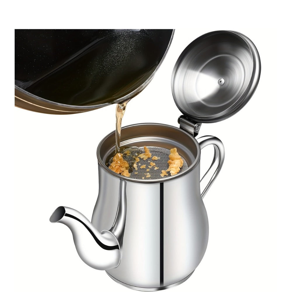 2pcs Stainless Steel Oil Strainer Pot Set - kitchen oil storage and – product detail angle