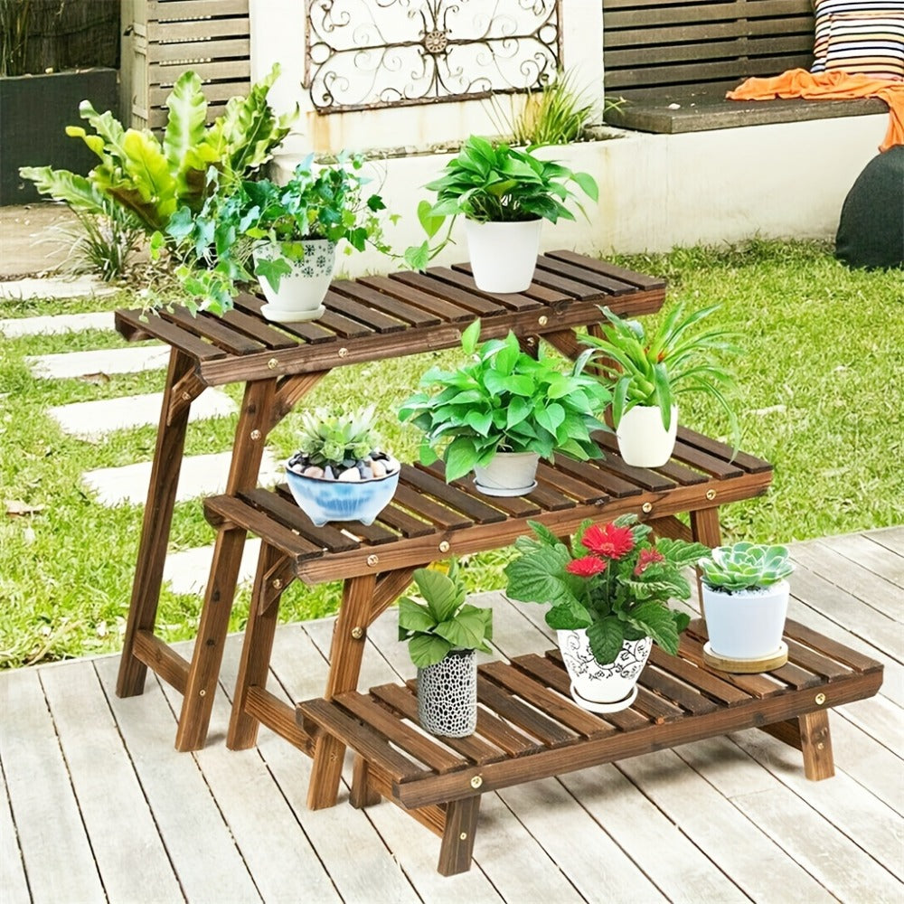 3-Piece Wood Plant Stand – Patio Balcony Display – alternate product view