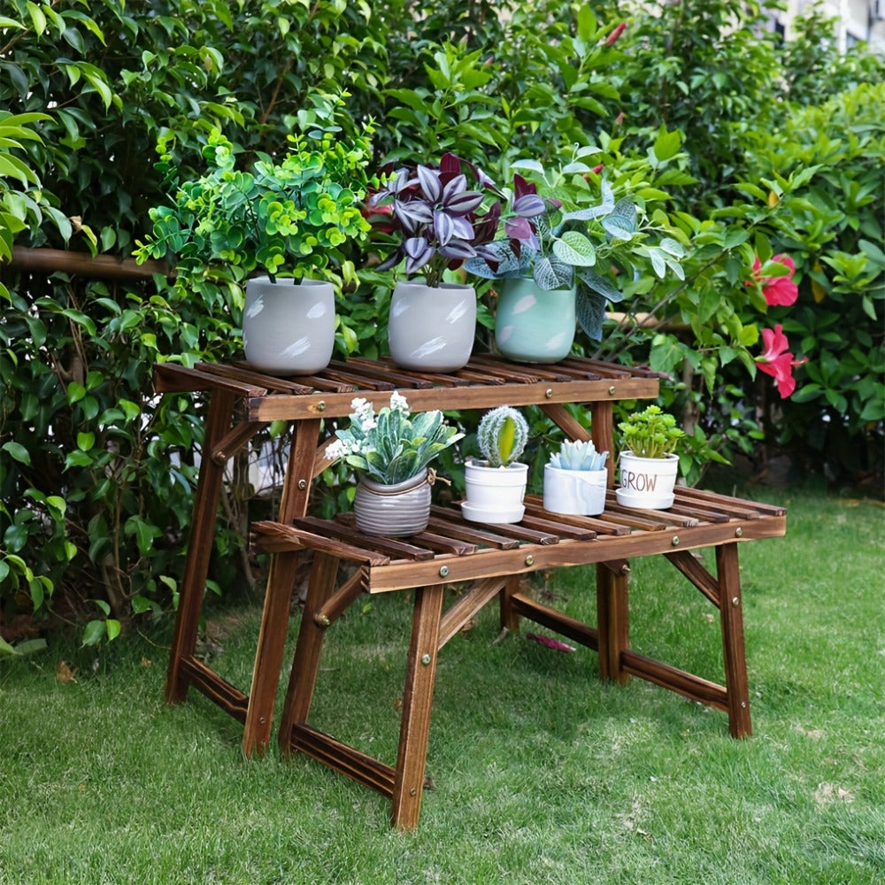 3-Piece Wood Plant Stand – Patio Balcony Display – product detail angle