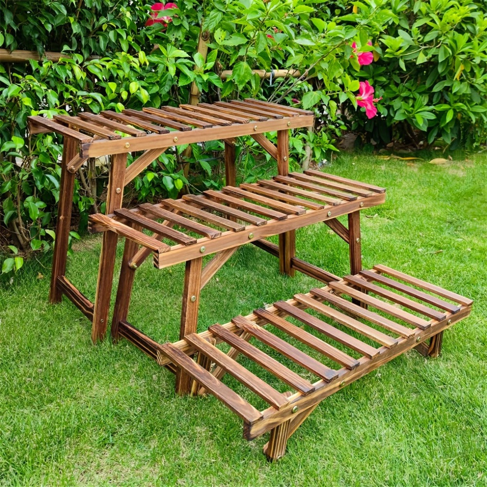 3-Piece Wood Plant Stand – Patio Balcony Display – main product view
