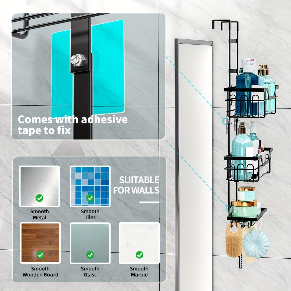 3-Tier Over-the-Door Shower Caddy – Rustproof Bathroom Organiser – close-up product details