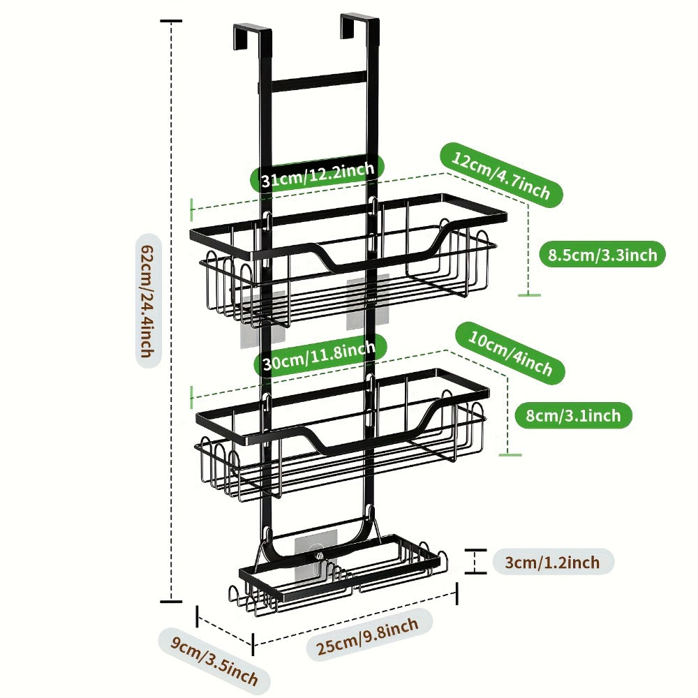 3-Tier Over-the-Door Shower Caddy – Rustproof Bathroom Organiser – feature reference