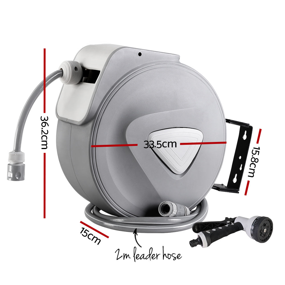 Water Hose Reel 20M Retractable Auto Rewind Spray Gun Garden