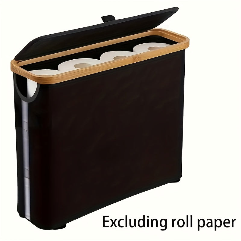 Toilet Paper Storage Basket, Papers Container with Bamboo Lid, Medium Toilets Holder for Up to 12 Rolls, Toilet Paper Storage Cabinet for Bathroom, Multi-Functional Collapsible Storage Basket, Toilet Paper Storage Containers