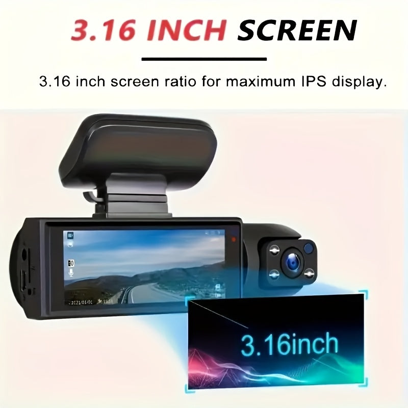 1296P Dual Camera, Dash Cam for Cars, Front And Inside, Car Camera with IR Night Vision, Loop Recording, Wide Angle Car DVR Camera with 8.03 cm IPS Screen, Dual Lens Car Dashboard Video Cam, And Triple-recording Dash Cam