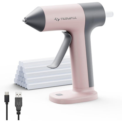 4V Cordless Hot Melt Glue Gun 30-Second Rapid Preheating Anti-Drip Design USB-C Rechargeable Home Repair Essential Includes 10 7MM High-Viscosity Glue Sticks Pink Glue Gun Craft Glue Gun- Glue Gun-Small Glue Gun