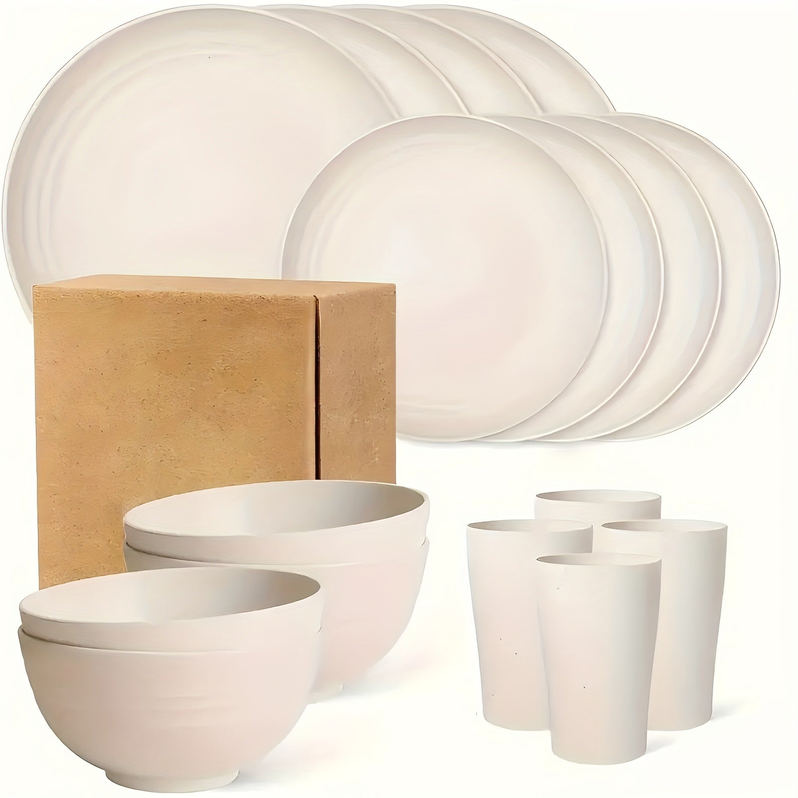 16pcs or 32pcs Black Wheat Straw Dinnerware Set - Large Unbreakable Modern Plates, Bowls & Cups | BPA-Free, Dishwasher & Microwave Safe | Lightweight Stackable Tableware for 4 or 8 People | Elegant Black Dinnerware Set for Everyday Use, Camping