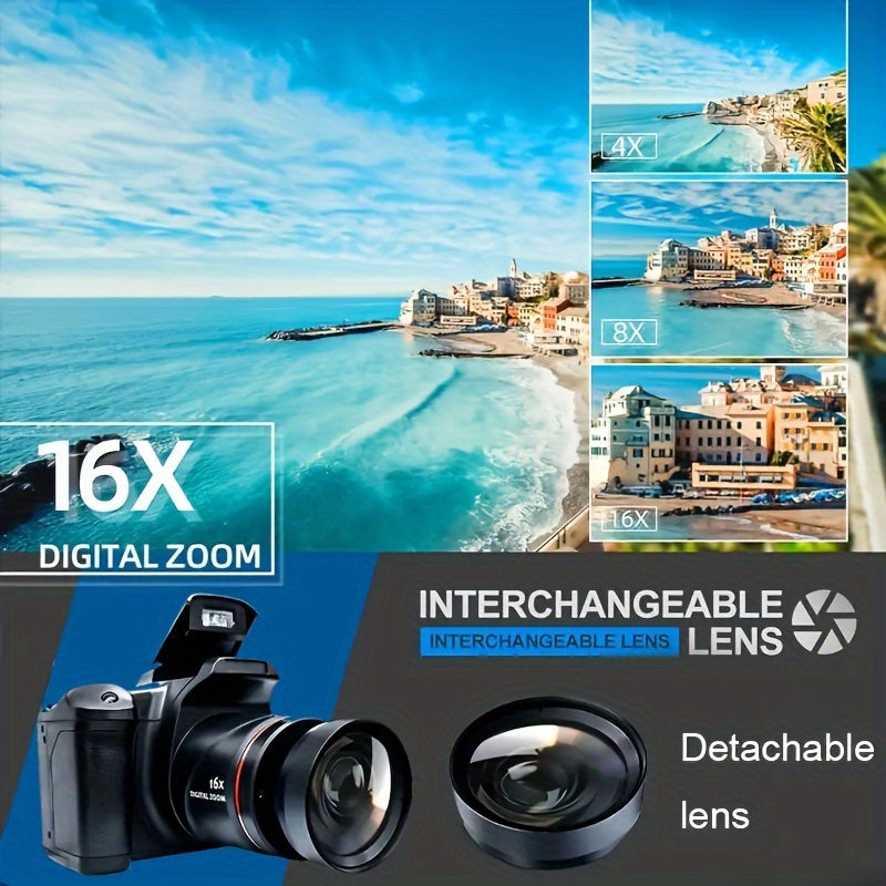 1080P Digital Camera, 16X Digital Zoom, with 32GB Memory Card, Suitable for Beginner Photography, Taking Pictures, Recording Videos, Elegant Black Adjustable Camera, for Photography, Video Recording, Beginner Photography Use