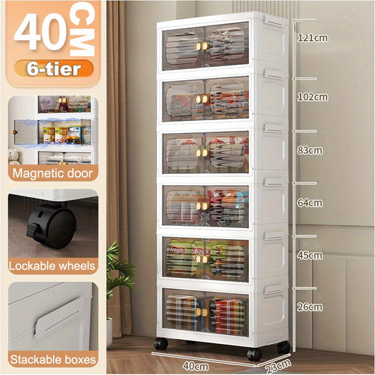 [ Sturdy Storage Cabinet] Sturdy 6 Tier Plastic Storage Cabinet with Double Doors | Waterproof Stackable Organizer, Multi- Purpose Rectangular Design for Kitchen, Bathroom, Closet Organization, Kitchen Cabinet Organizers And Storage, Versatile Storage Sol