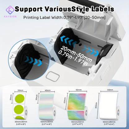 KAYSION SK20 Mini Wireless Thermal Label Printer, With 3 Rolls Of Holographic Label Paper, Is Suitable For Small Businesses, Households, Offices, School, Scenarios.label Maker Printer, Label Printe