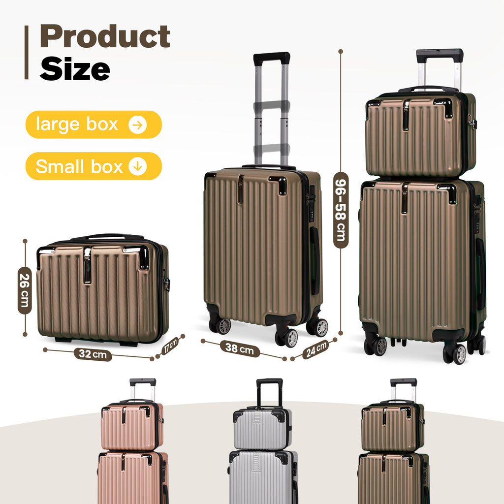 Advwin 2pcs Luggage Set (20+14 Inch), Carry On Hardshell Luggage with Power Bank Pocket, Cup Holder, 360° Wheels for Travel