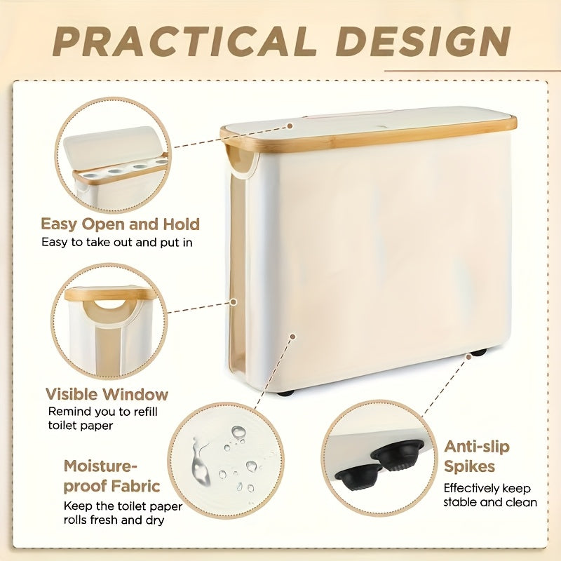 Toilet Paper Storage Basket, Papers Container with Bamboo Lid, Medium Toilets Holder for Up to 12 Rolls, Toilet Paper Storage Cabinet for Bathroom, Multi-Functional Collapsible Storage Basket, Toilet Paper Storage Containers