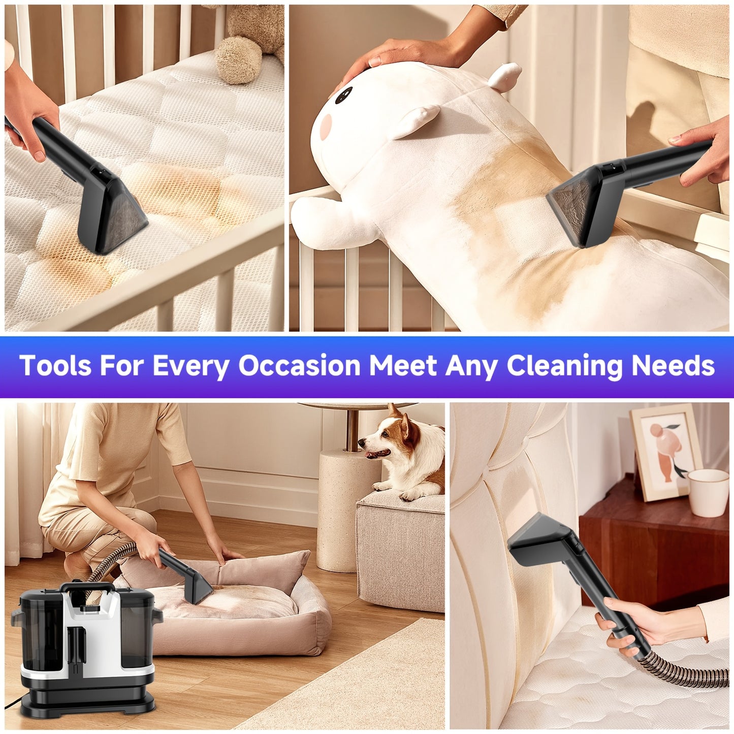 [Powerful Spot Cleaner Machine] Powerful 18000Pa Suction, Multi-Purpose Portable Carpet & Upholstery Spot Cleaner Machine, Dual Water Tank Design, Space-saving Design, Rugs, Pets, Car Seats, Sofa And Couch, White And Black/ Blue And Black