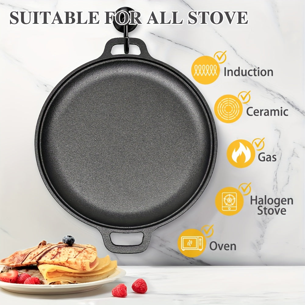 1/2PCS  28cm Cast Iron Skillet with Dual Handle Pre Seasoned Frying Pan for Stove, Oven, Grill Campfire Nonstick Cast Iron Cookware Black