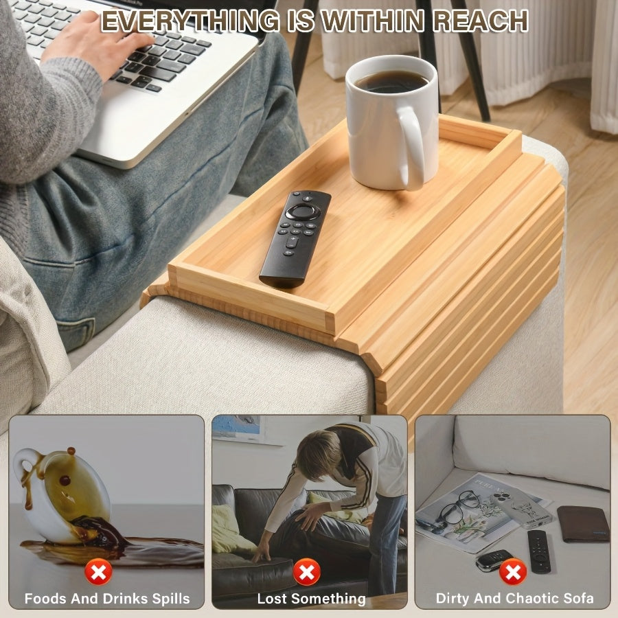 1pc Anti-Dropping Couch Arm Tray, Sofa Arm Tray Table, No Assembly Needed, Anti-Drop Cup Holder & Non-Slip Back Pad, Lightweight Side Table for Couch, Living Room, Snacks, Remote, Drinks - Space-Saving Armrest Tray, Couch Accessory, Home Organizers