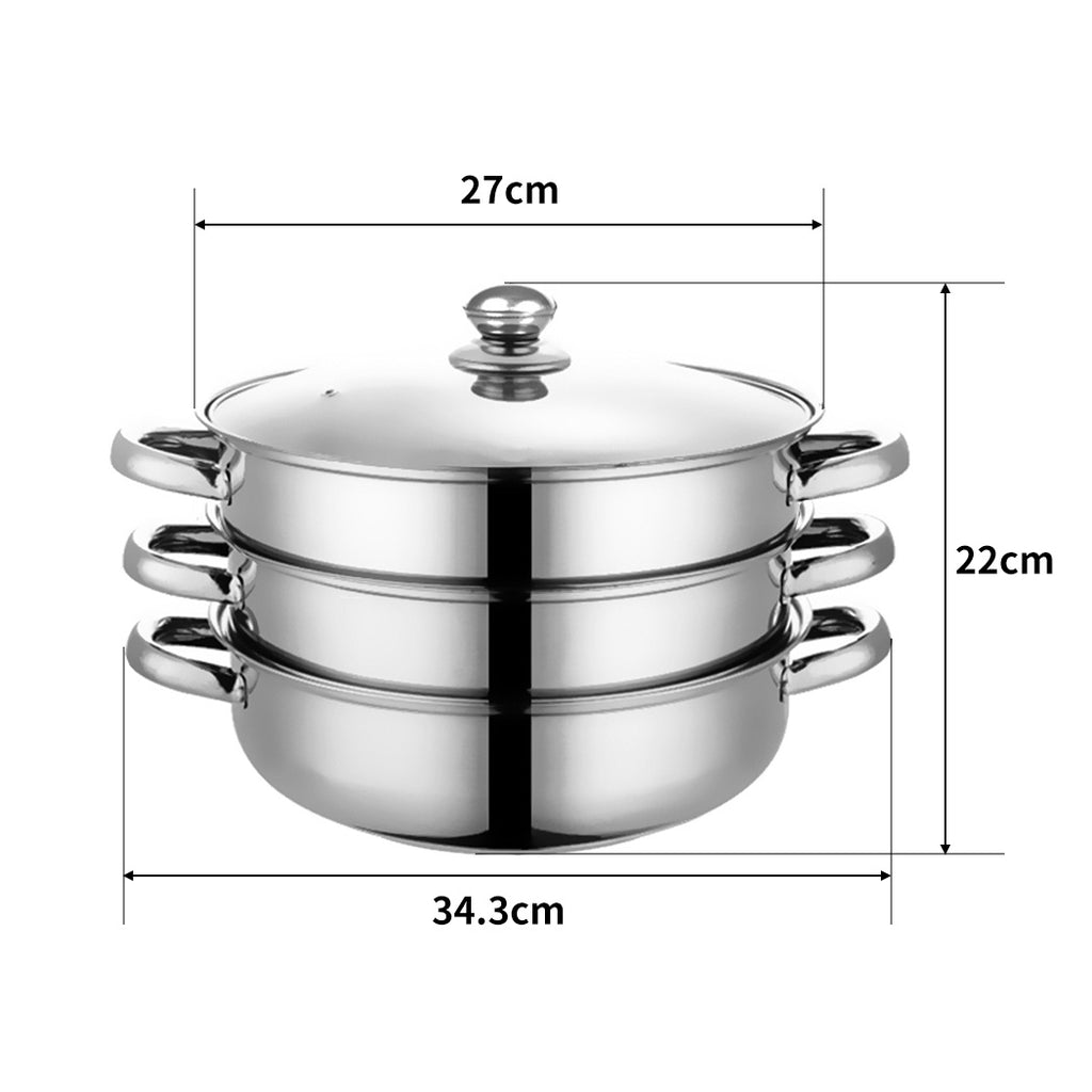 TOQUE 3 or 4 Layer Stainless Steel Steaming Pot – Heavy Duty Kitchen Steamer for Meat, Vegetables & Seafood, Compatible with Gas, Electric & Induction Cooktops