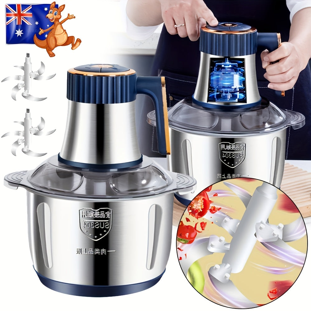 Electric Meat Grinder-Food Processor 5L Stainless Steel Meat Blender Food Chopper with 2 X 6 Sharp Blades for Meat, Vegetables, Baby Food, Fruits And Nuts-5 Speed Meat Chopper with 6 Sharp Blades for Home Use