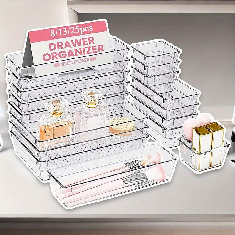 Clear Plastic Drawer Organizers Set, Versatile Bathroom And Vanity Drawer Organizer Trays, Storage Bins for Makeup, Bedroom, Kitchen Gadgets Utensils And Office