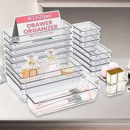 Clear Plastic Drawer Organizers Set, Versatile Bathroom And Vanity Drawer Organizer Trays, Storage Bins for Makeup, Bedroom, Kitchen Gadgets Utensils And Office