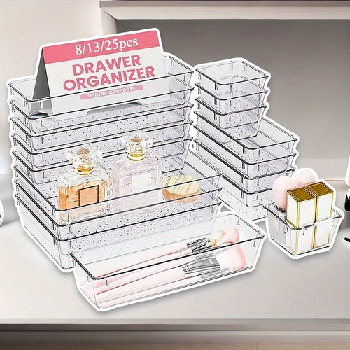 Clear Plastic Drawer Organizers Set, Versatile Bathroom And Vanity Drawer Organizer Trays, Storage Bins for Makeup, Bedroom, Kitchen Gadgets Utensils And Office