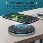 35W Fast Wireless Charging Pad - phones, earbuds and desk charging – product detail angle