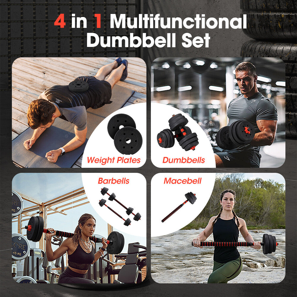 20kg Adjustable Dumbbell Barbell Set Home Gym Weights Exercise