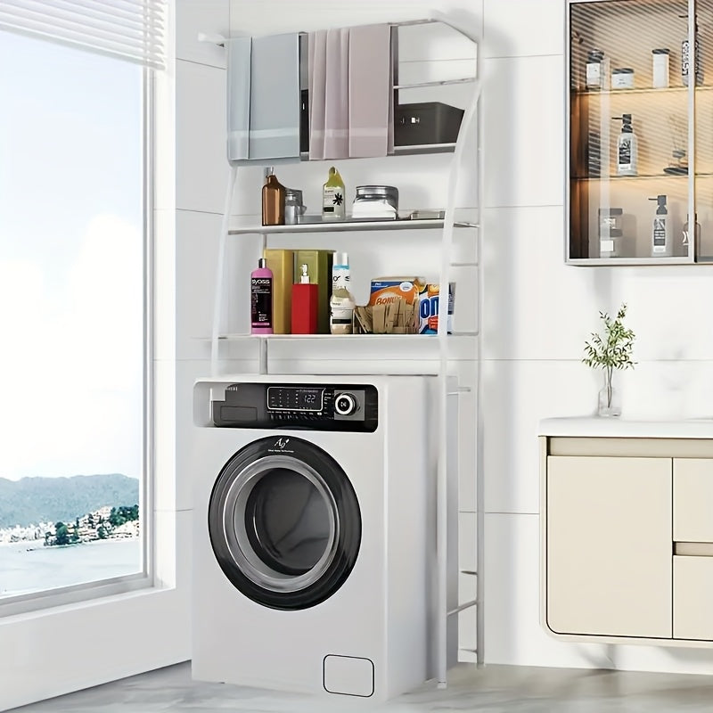 3-Tier Over Washing Machine Storage Rack, Freestanding White Metal Organizer with Adjustable Shelves for Bathroom And Laundry Room, Space-Saving Design for Laundry Room Storage, Easy-to-Assemble, Metal Construction, Laundry Room Accessories, Utility