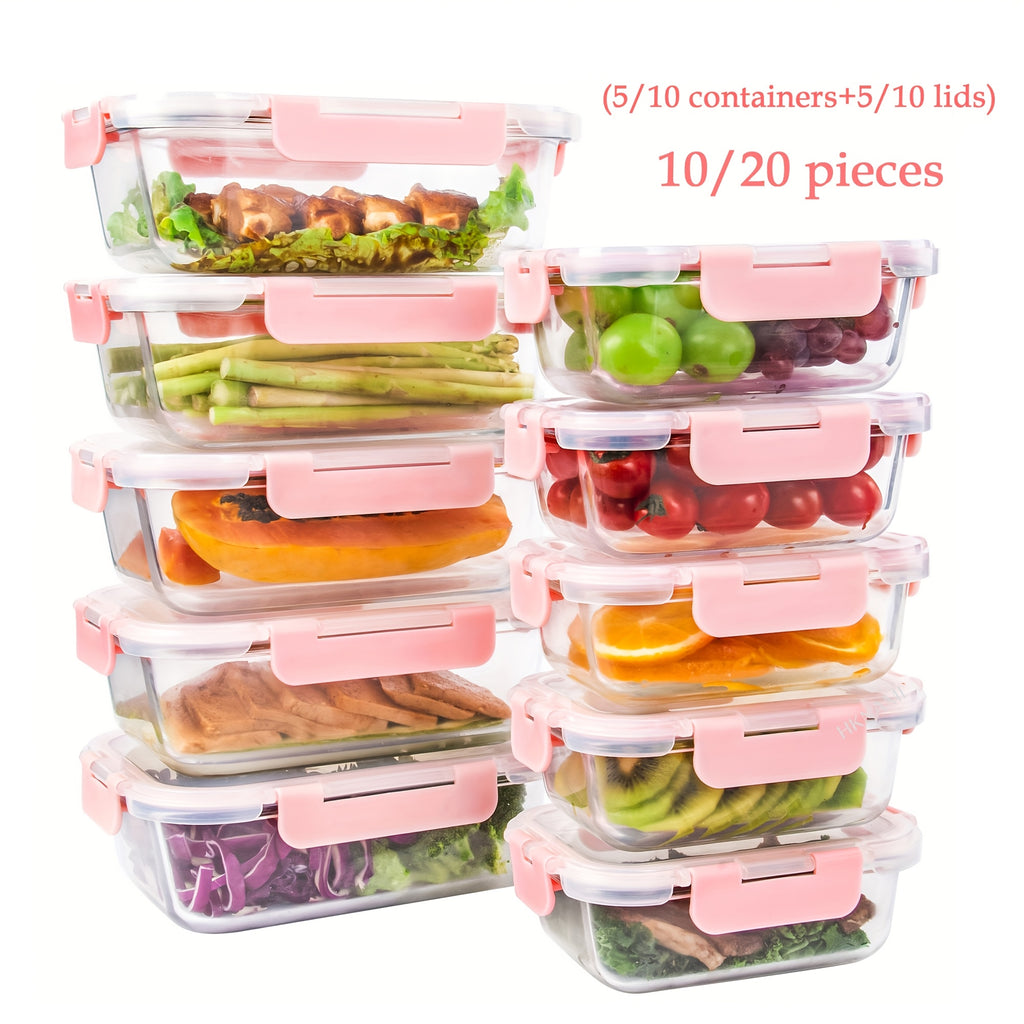 10/20pcs High Borosilicate Glass Meal Prep Containers With Lids, Food Storage Containers With Airtight Lids, For Home Kitchen Office Lunch Portion Control (5/10 Containers+5/10 Lids), Mother'S Day Gift