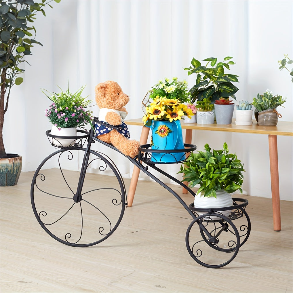 Flowers Pot Planter Stand Tricycle Flower Cart Plant Shelf Iron Garden Display Stand for Outdoor Indoor Multiple Plants