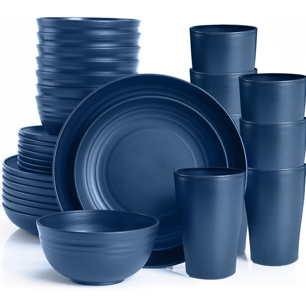32pcs/16pcs Unbreakable Wheat Stem Fiber Tableware – Complete 4-8-Person Setting for Daily & Special Occasions | Microwave-Safe Stackable Dishes | Lightweight Yet Durable | Ideal for Airbnb Hosts, Caterers