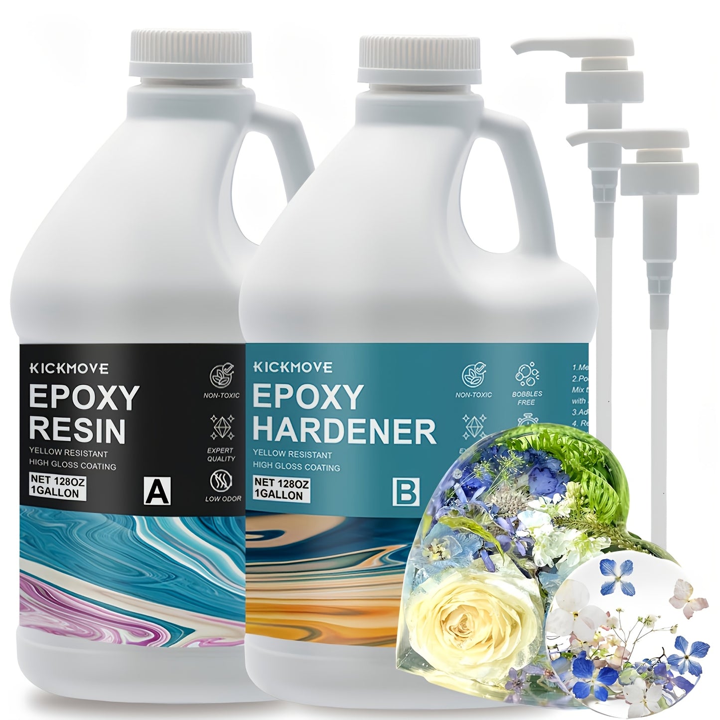 Clear Epoxy Resin Kit - 2 Gallon/1 Gallon/32oz with Pumps - 2 Part High Gloss Resin for Countertop Coating Table Top - Casting Resin Art DIY Handcraft Jewelry
