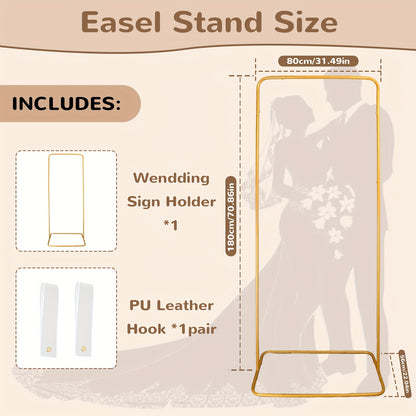 Wedding Welcome Sign Stand, 50x80x180cm Heavy Duty Easel Stand for Sign with 2 Leather Strap, Welcome to Our Wedding Sign Holder, Metal Floor Standing Easels for Signs, Poster (Black&Golden) Christmas Background Decoration